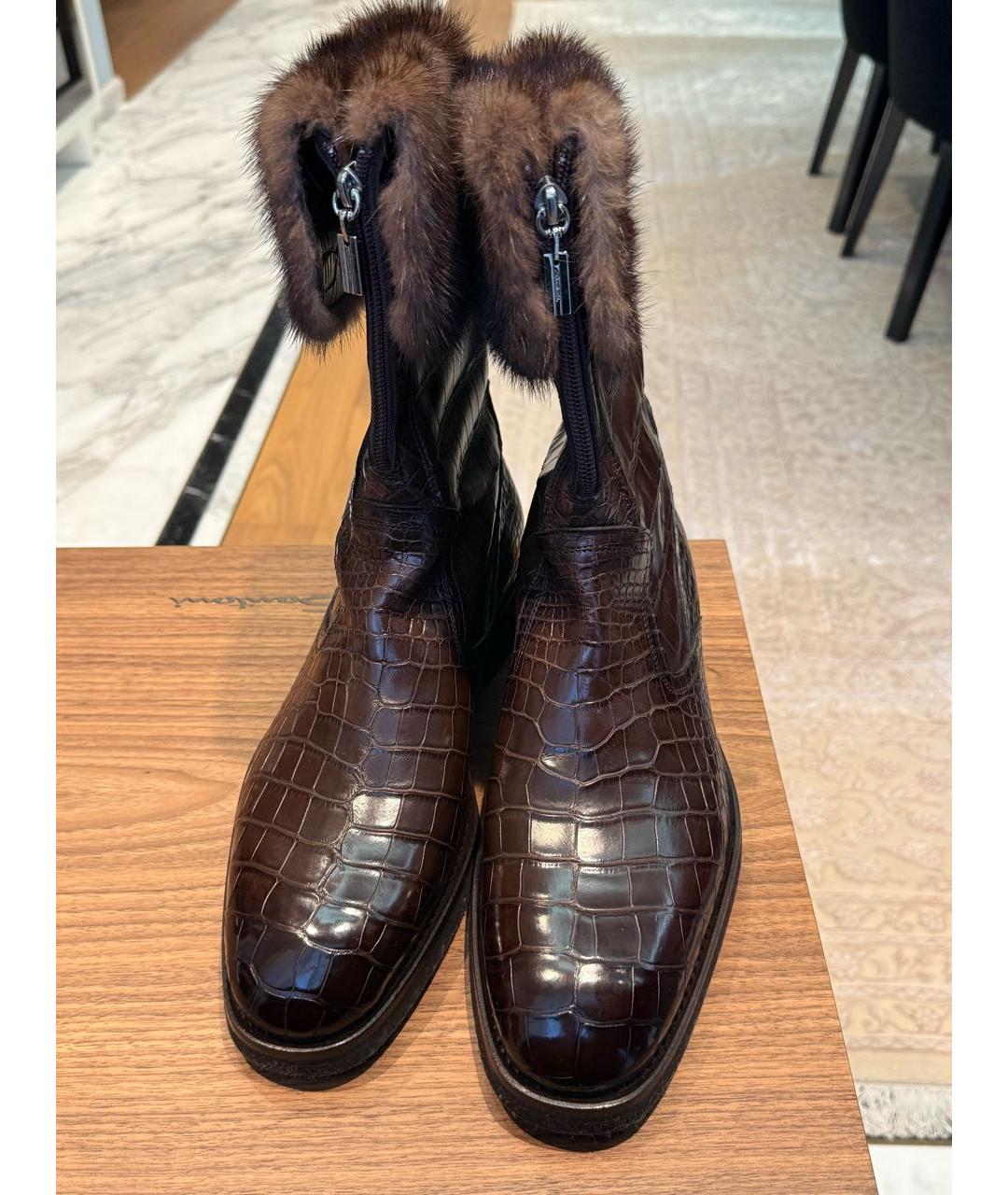 SANTONI Коричневые высокие ботинки из экзотической кожи, фото 3