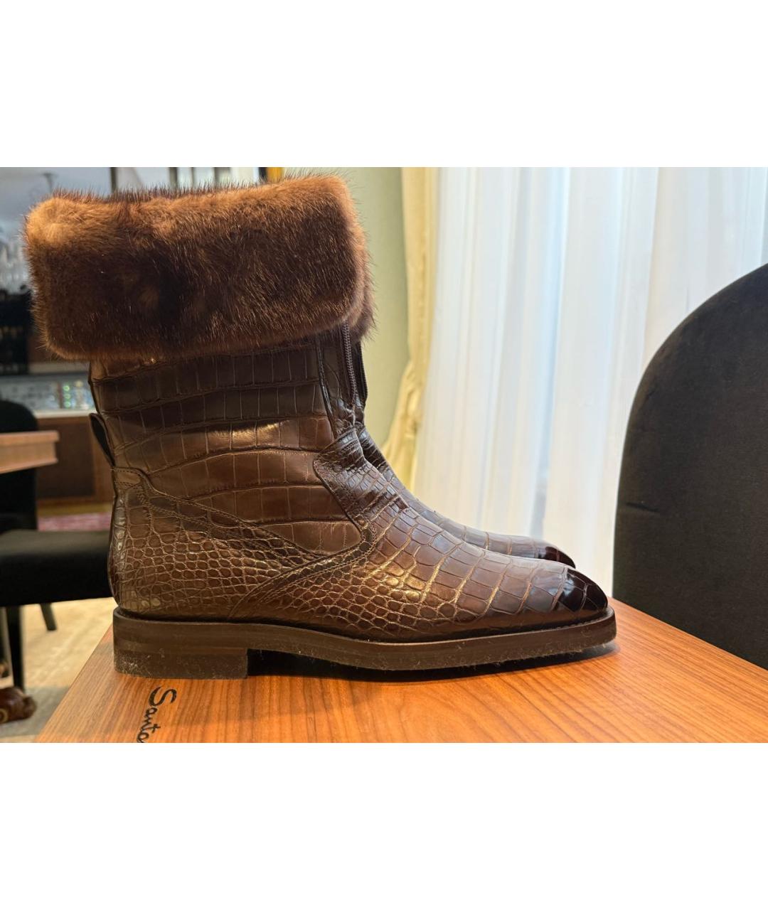 SANTONI Коричневые высокие ботинки из экзотической кожи, фото 5