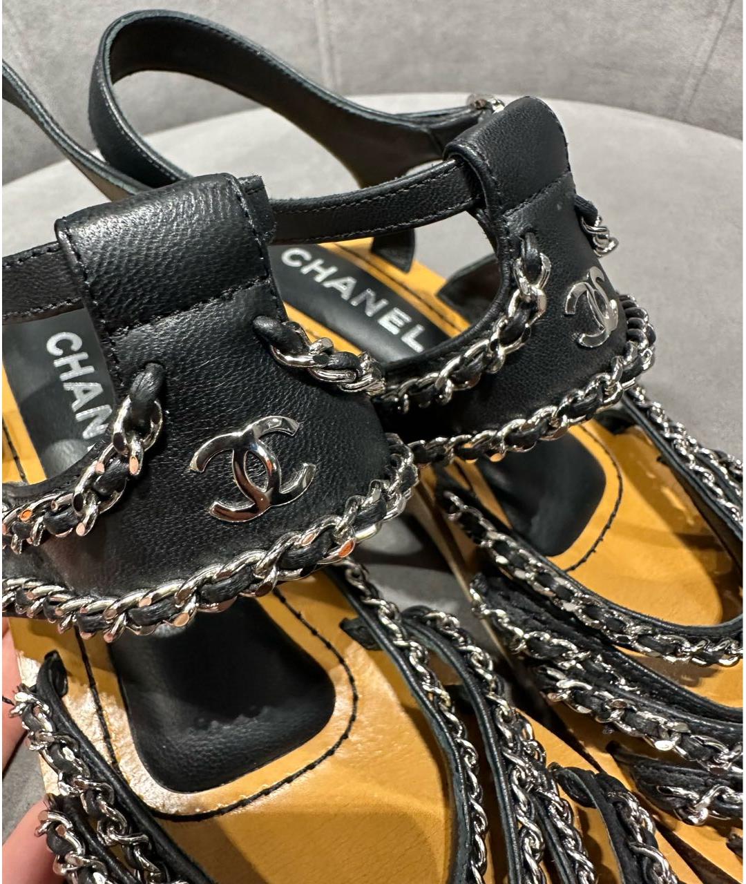CHANEL Черные кожаные босоножки, фото 4