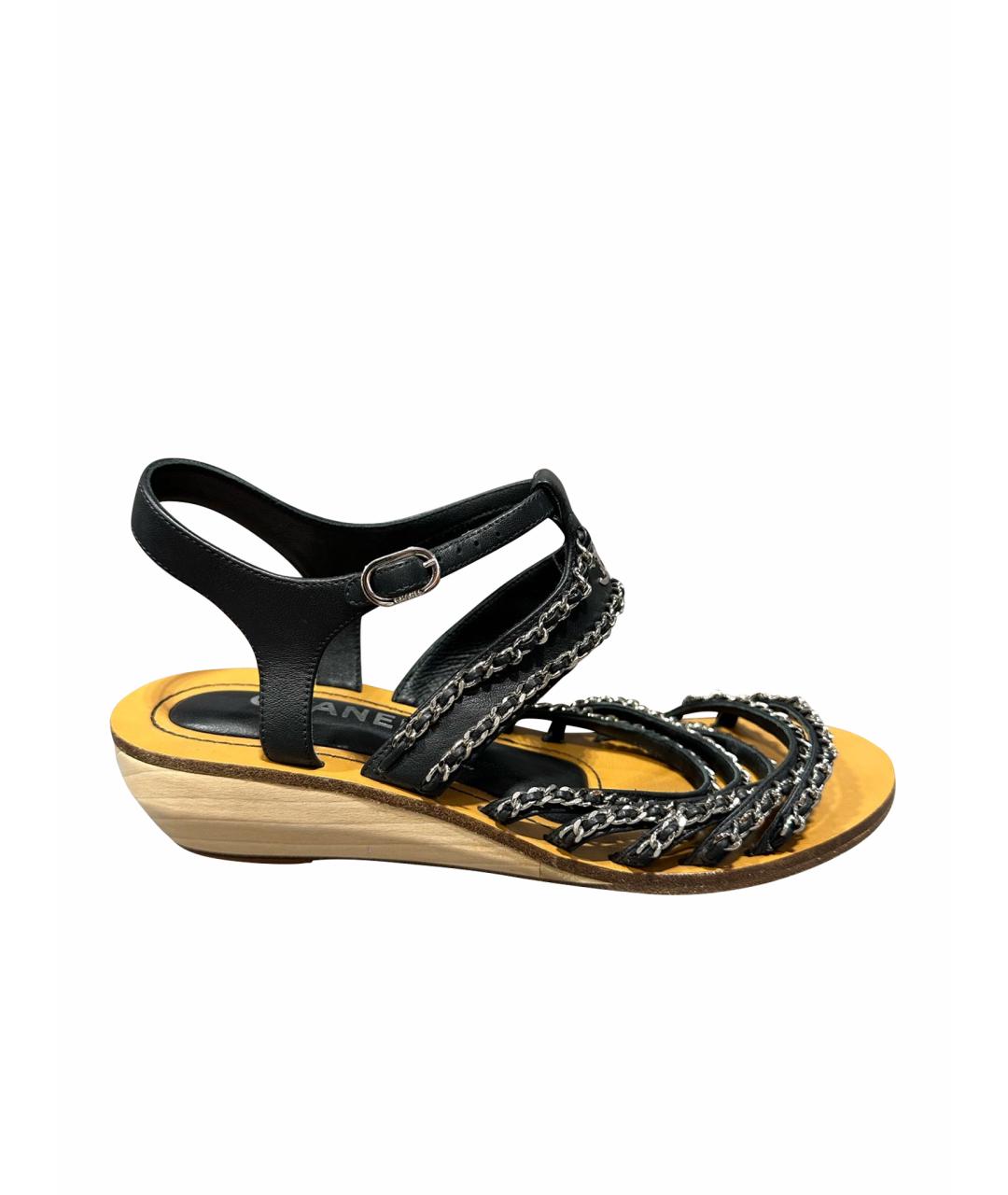 CHANEL Черные кожаные босоножки, фото 1