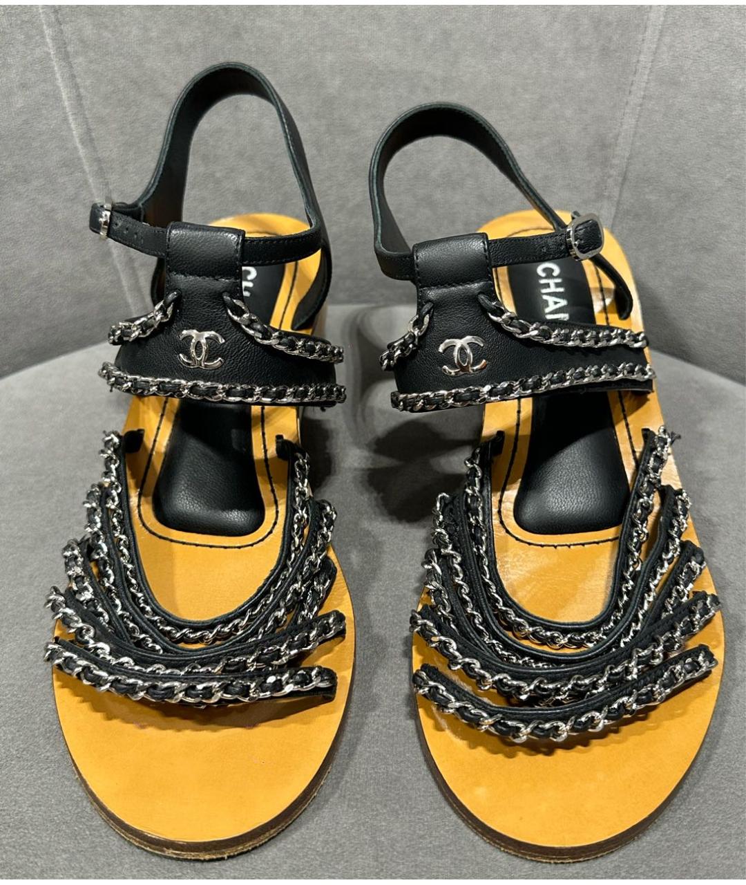 CHANEL Черные кожаные босоножки, фото 2