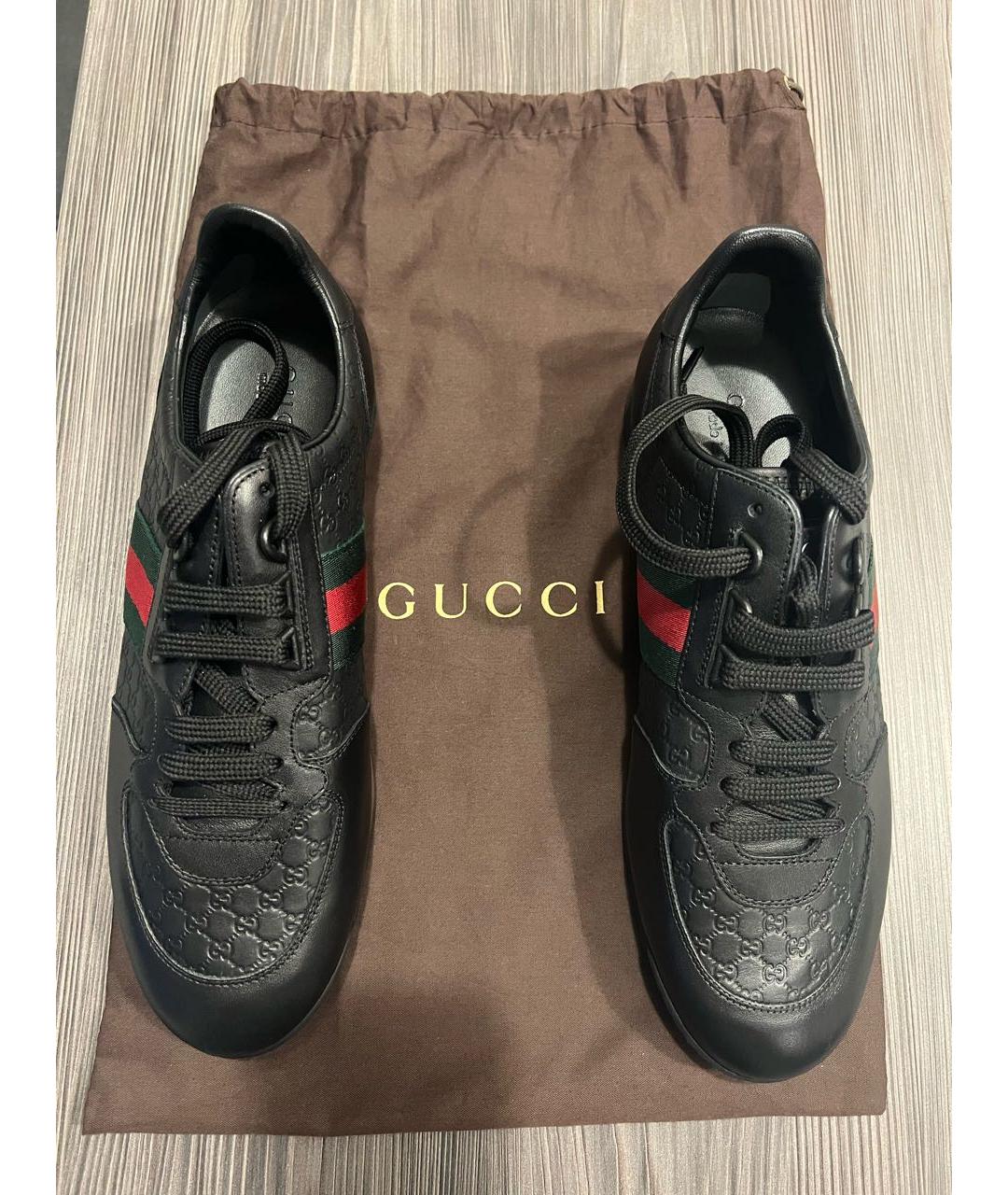 GUCCI Черные кожаные низкие кроссовки / кеды, фото 6