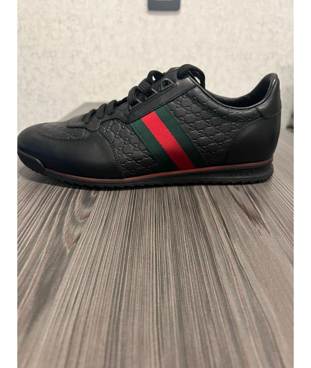 GUCCI Черные кожаные низкие кроссовки / кеды, фото 7