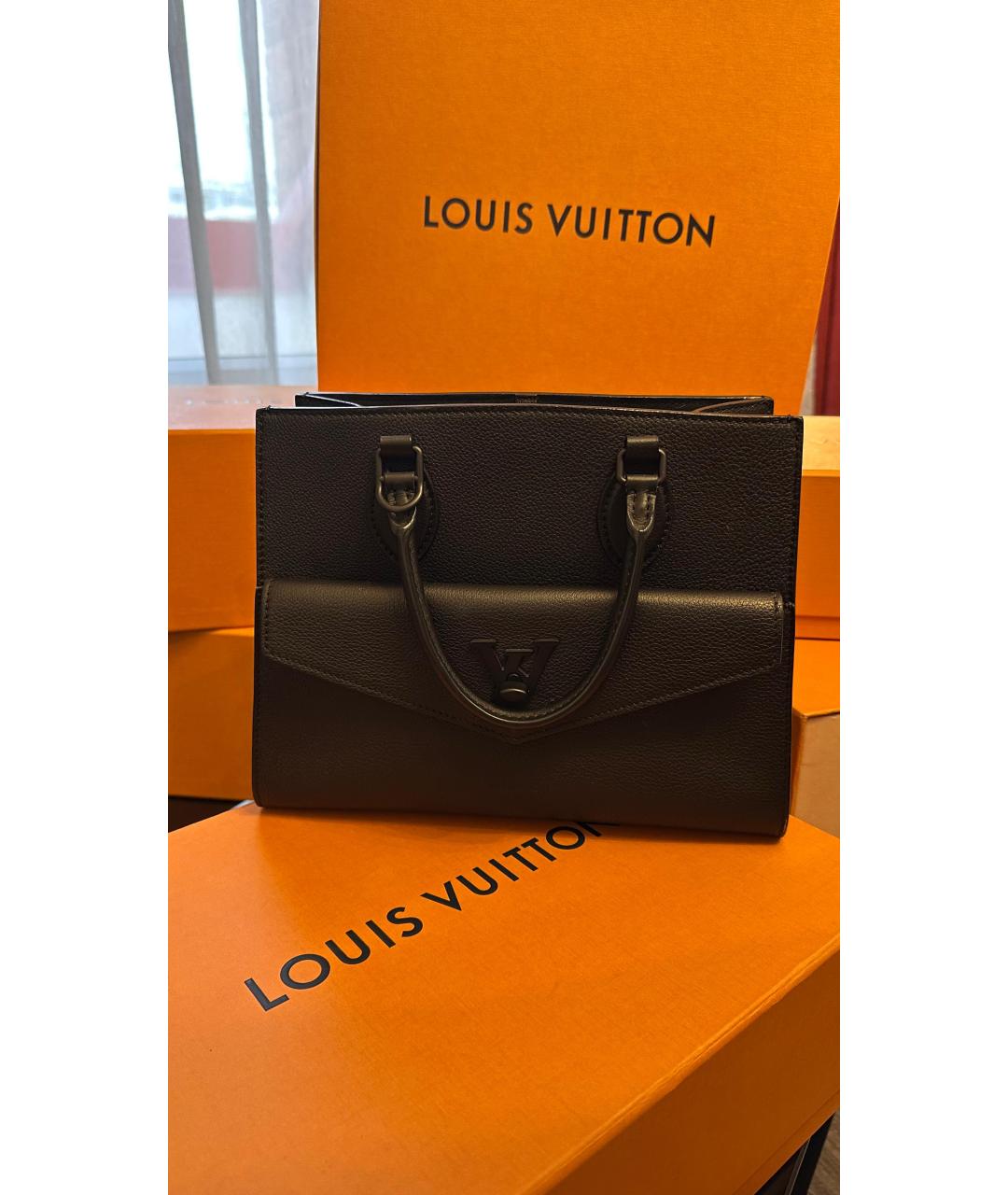 LOUIS VUITTON Черная кожаная сумка тоут, фото 5