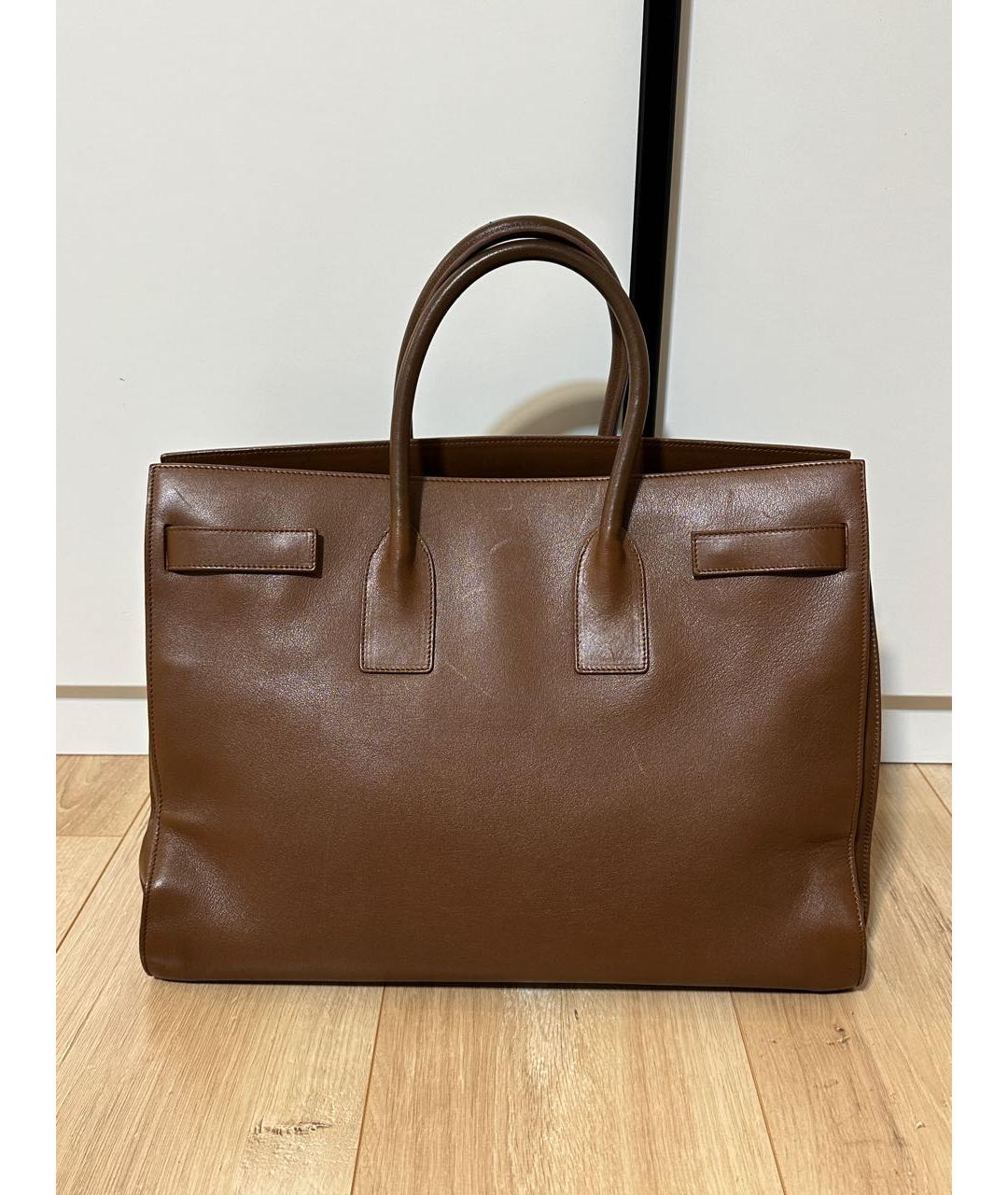 SAINT LAURENT Коричневая кожаная сумка с короткими ручками, фото 3