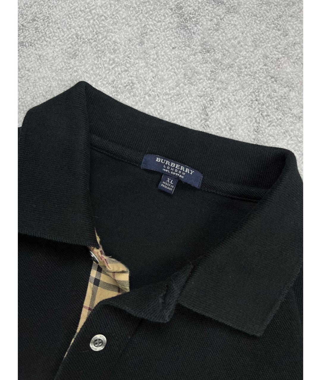 BURBERRY Черное хлопковое поло с коротким рукавом, фото 3