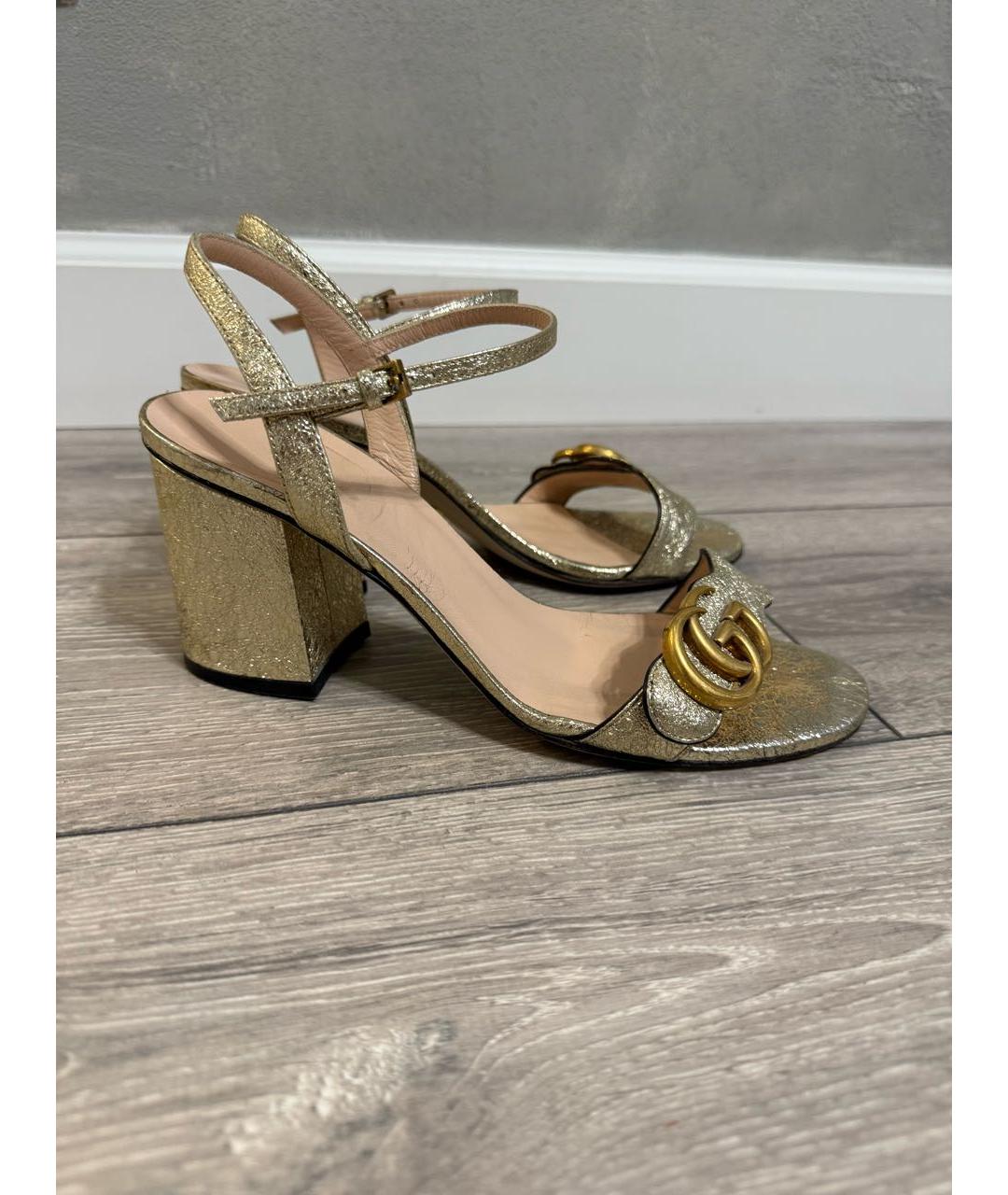 GUCCI Золотые босоножки, фото 5