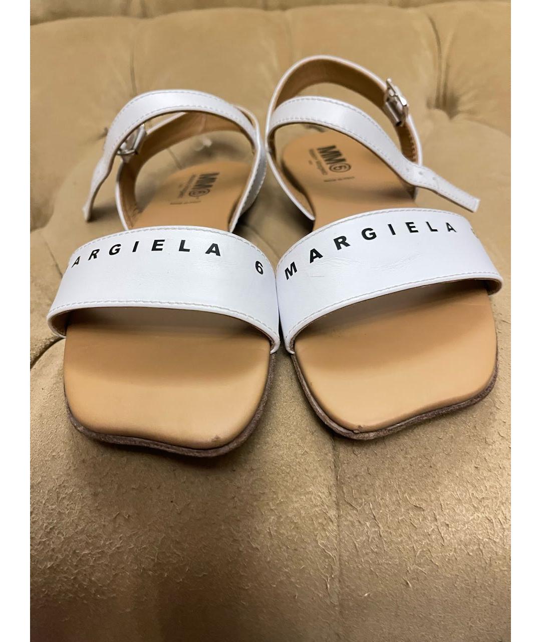 MM6 MAISON MARGIELA Белые кожаные сандалии и шлепанцы, фото 5