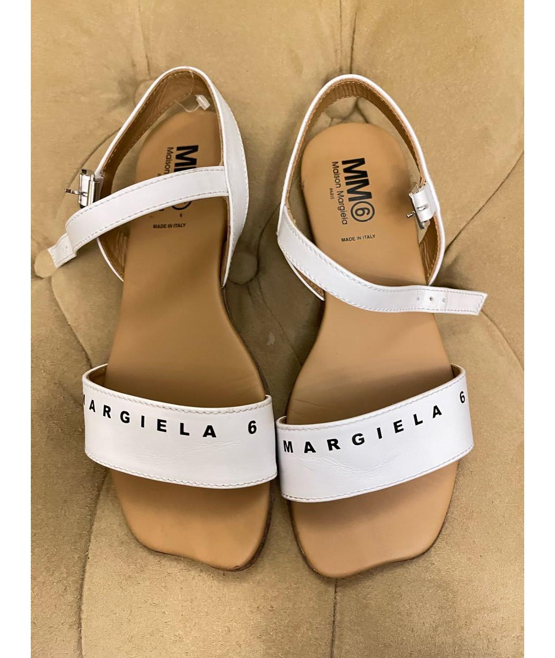MM6 MAISON MARGIELA Белые кожаные сандалии и шлепанцы, фото 2