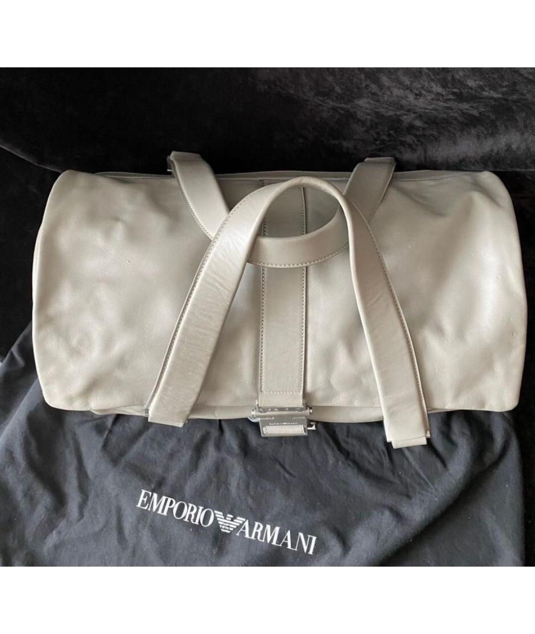 EMPORIO ARMANI Серая кожаная дорожная/спортивная сумка, фото 5
