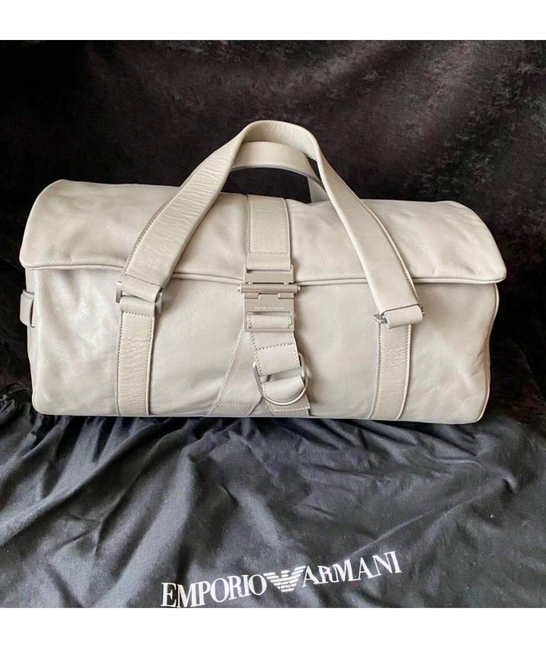 EMPORIO ARMANI Серая кожаная дорожная/спортивная сумка, фото 9