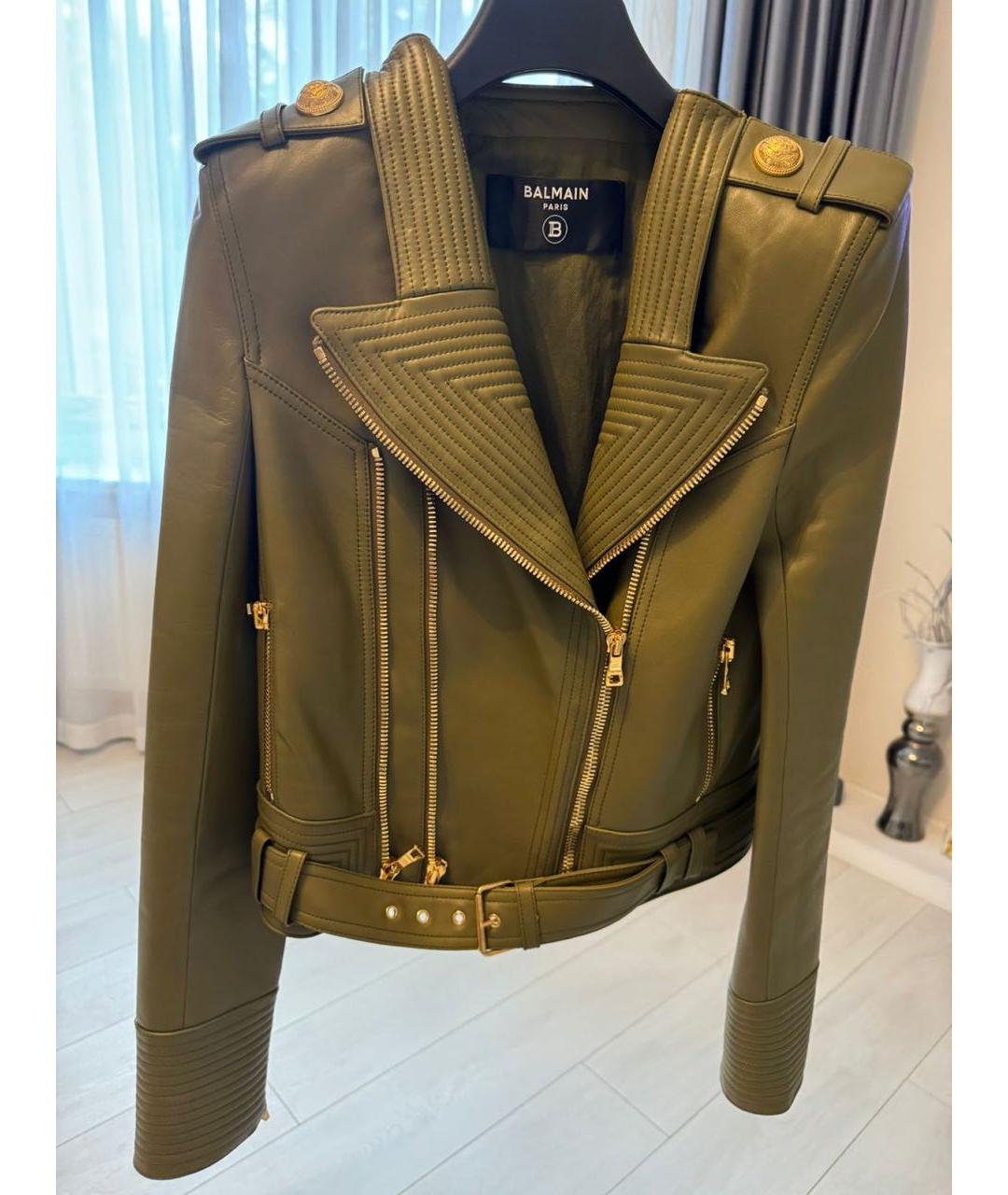 BALMAIN Хаки кожаная куртка, фото 5
