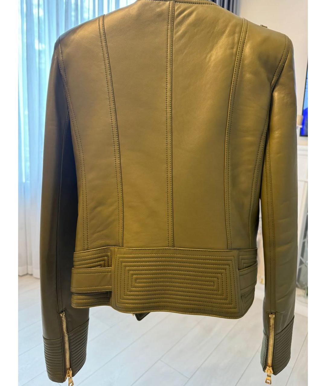 BALMAIN Хаки кожаная куртка, фото 2