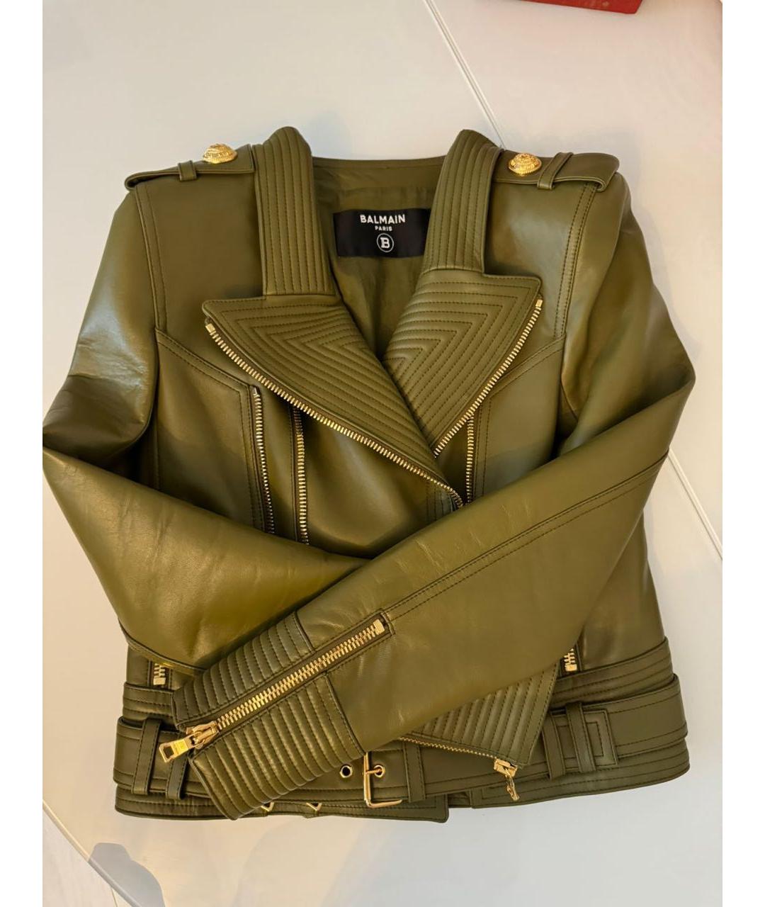 BALMAIN Хаки кожаная куртка, фото 3