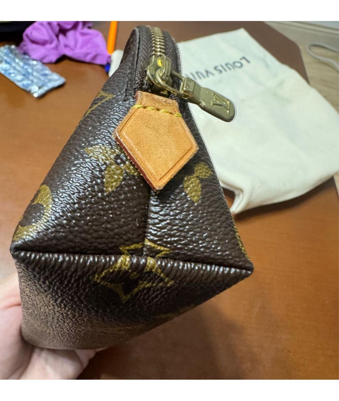 LOUIS VUITTON Коричневая косметичка из искусственной кожи, фото 4