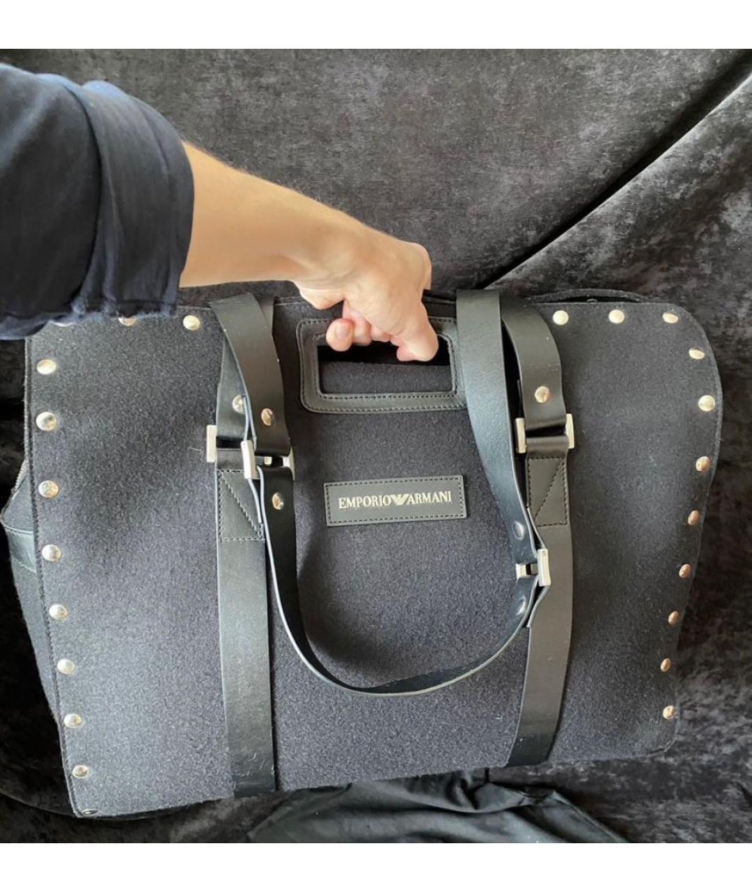 EMPORIO ARMANI Черная шерстяная сумка на плечо, фото 9