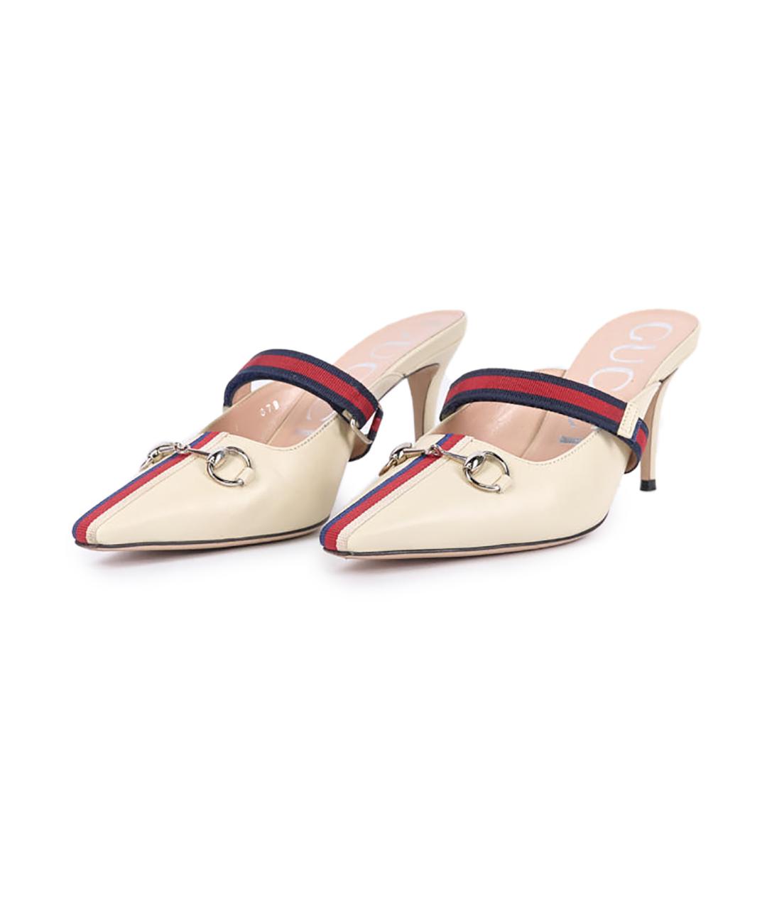 GUCCI Бежевые кожаные мюли, фото 2