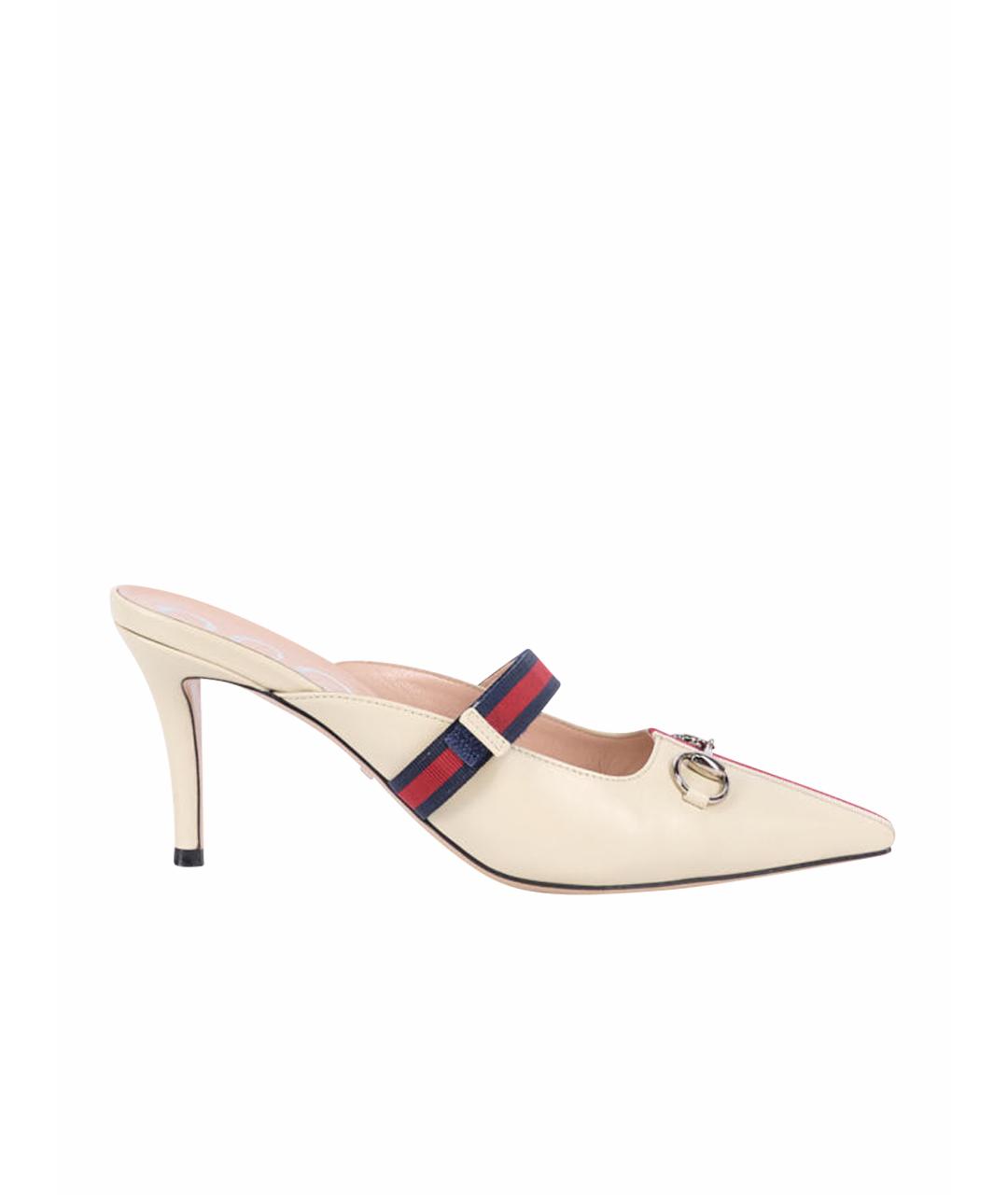 GUCCI Бежевые кожаные мюли, фото 1