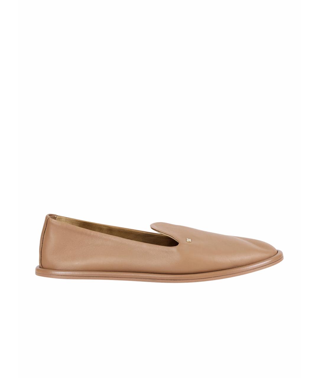 MAX MARA Бежевые кожаные лоферы, фото 1