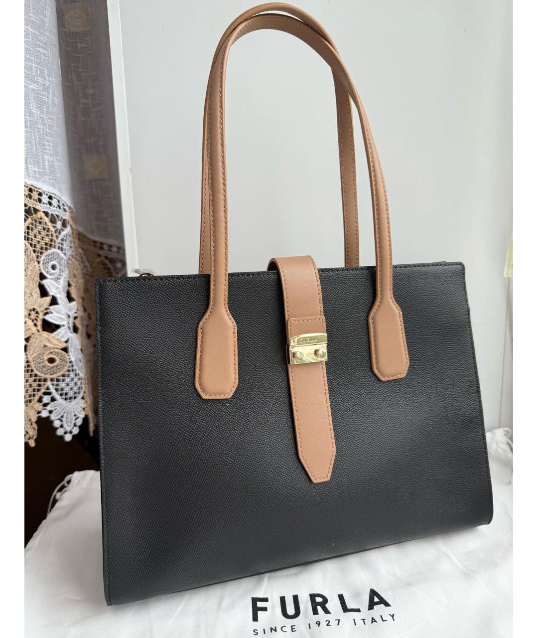 FURLA Черная кожаная сумка тоут, фото 2