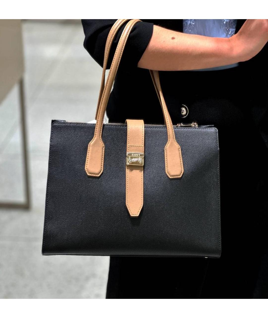 FURLA Черная кожаная сумка тоут, фото 5