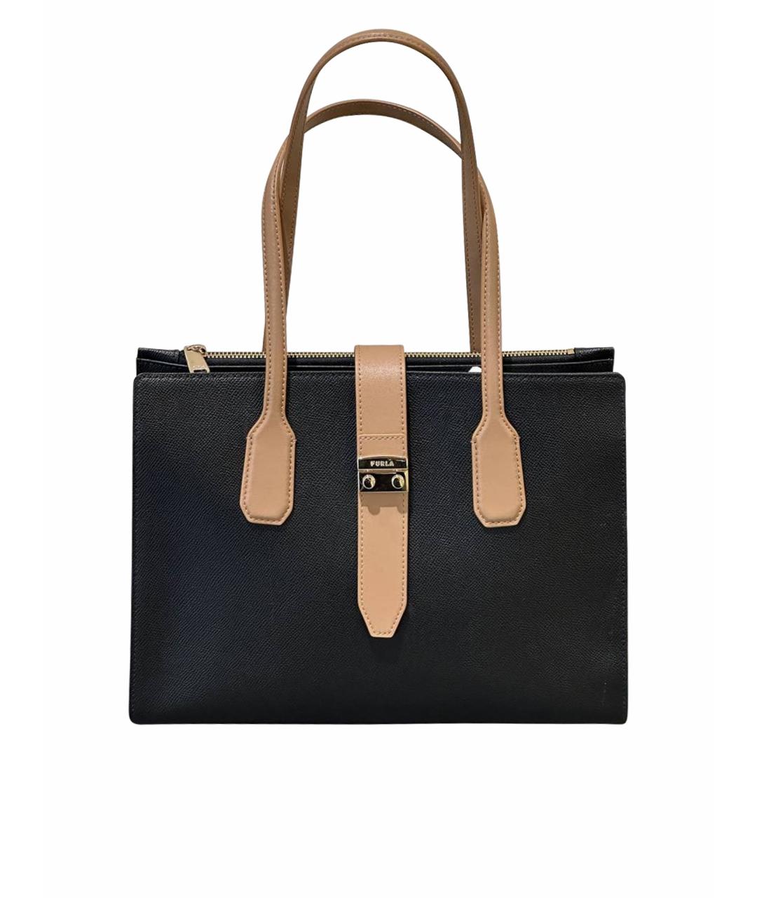 FURLA Черная кожаная сумка тоут, фото 1