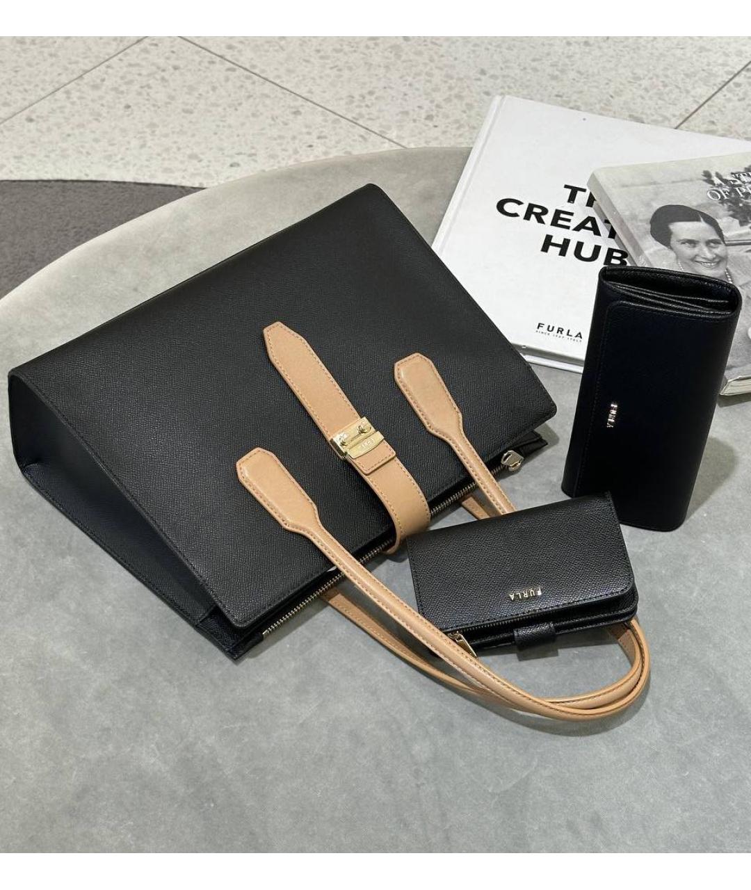 FURLA Черная кожаная сумка тоут, фото 3