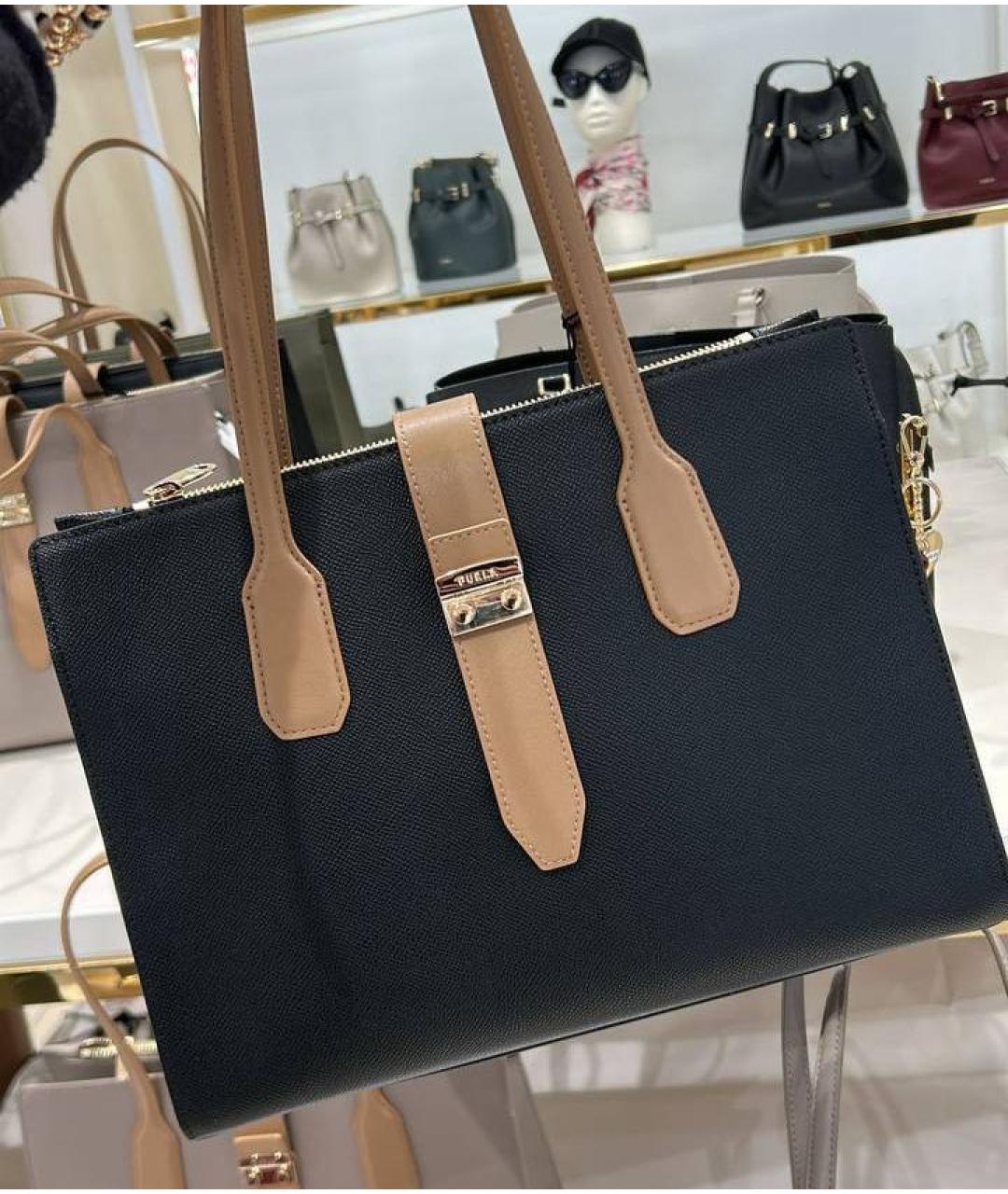 FURLA Черная кожаная сумка тоут, фото 8