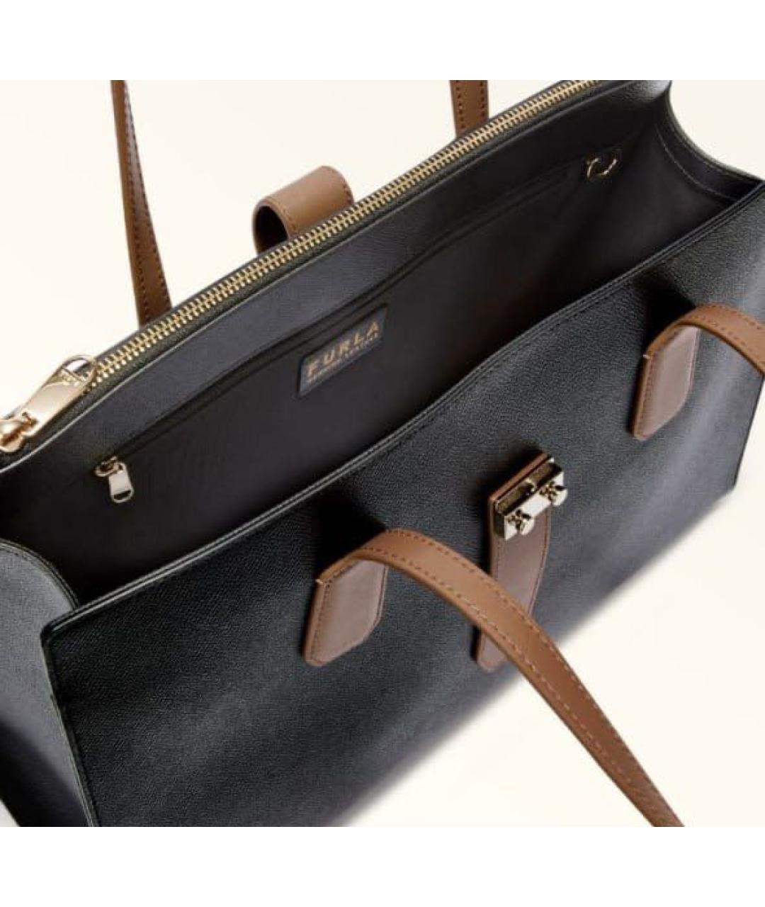 FURLA Черная кожаная сумка тоут, фото 4