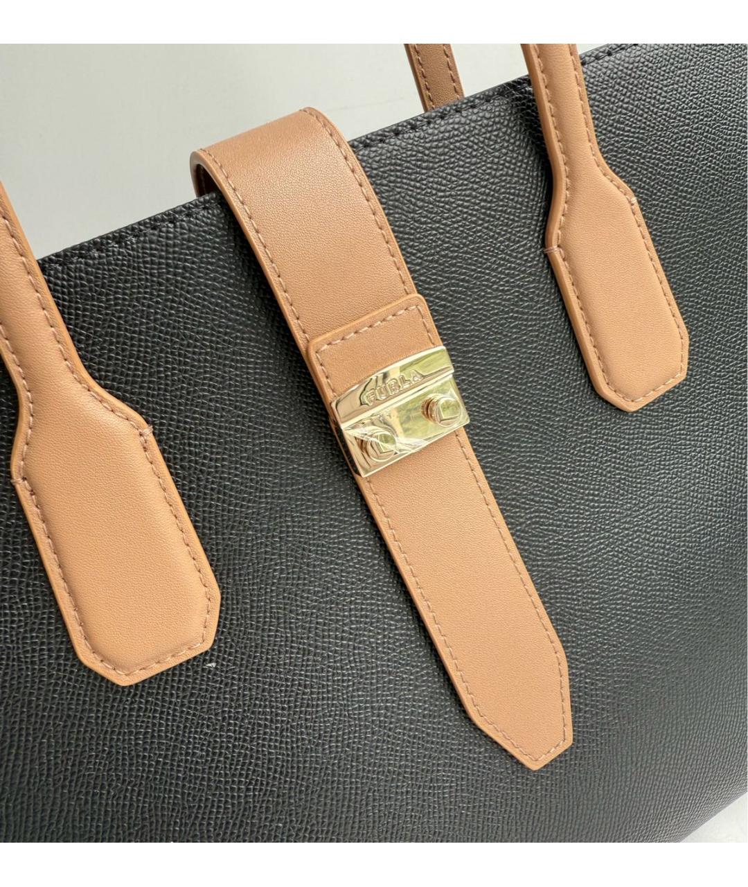 FURLA Черная кожаная сумка тоут, фото 7