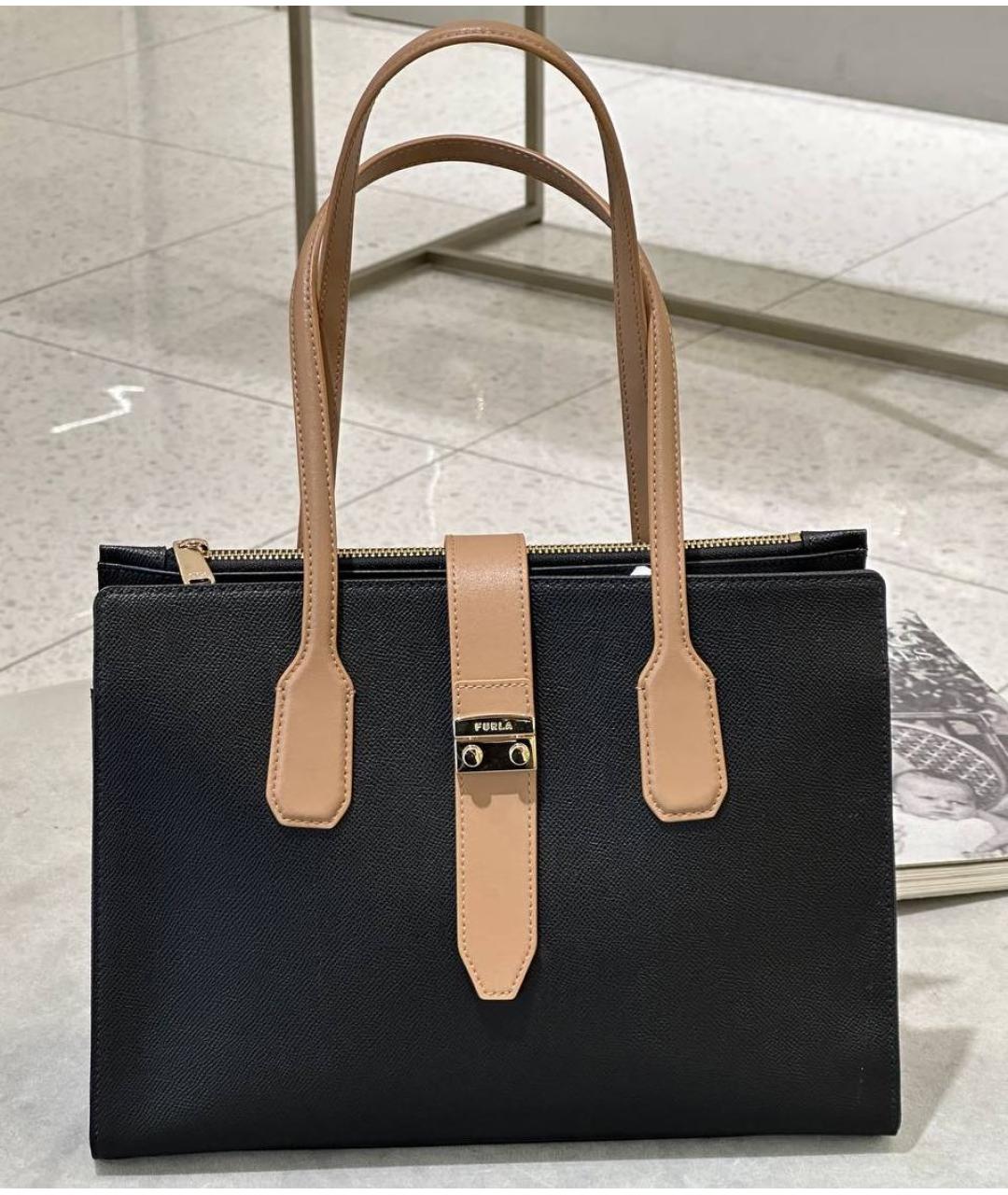 FURLA Черная кожаная сумка тоут, фото 9