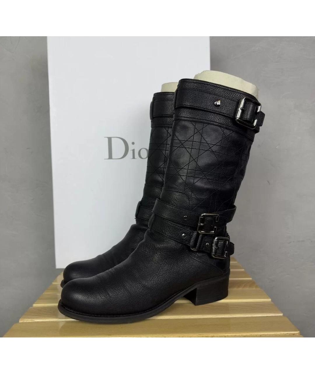 CHRISTIAN DIOR Черные кожаные сапоги, фото 2