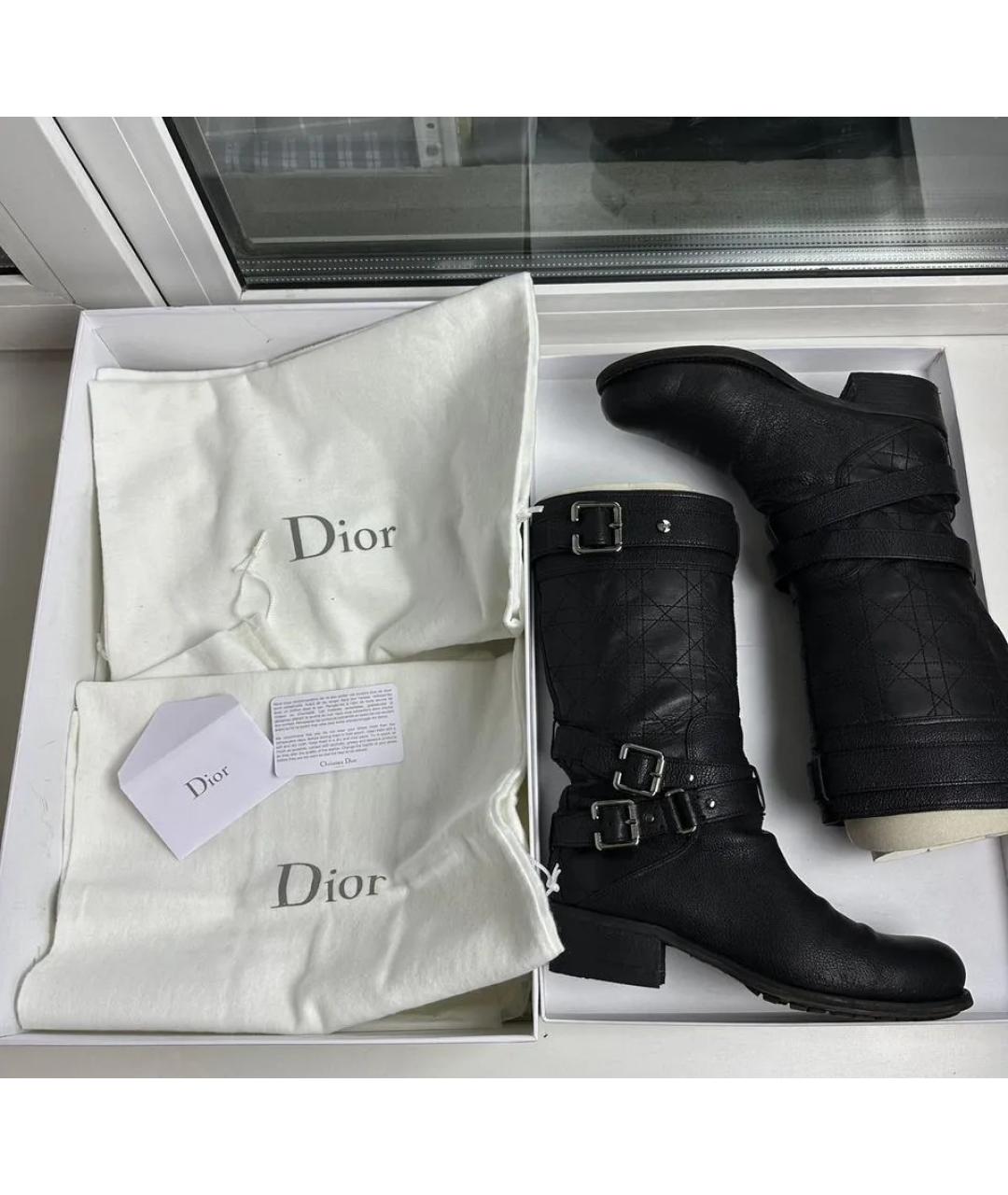 CHRISTIAN DIOR Черные кожаные сапоги, фото 3