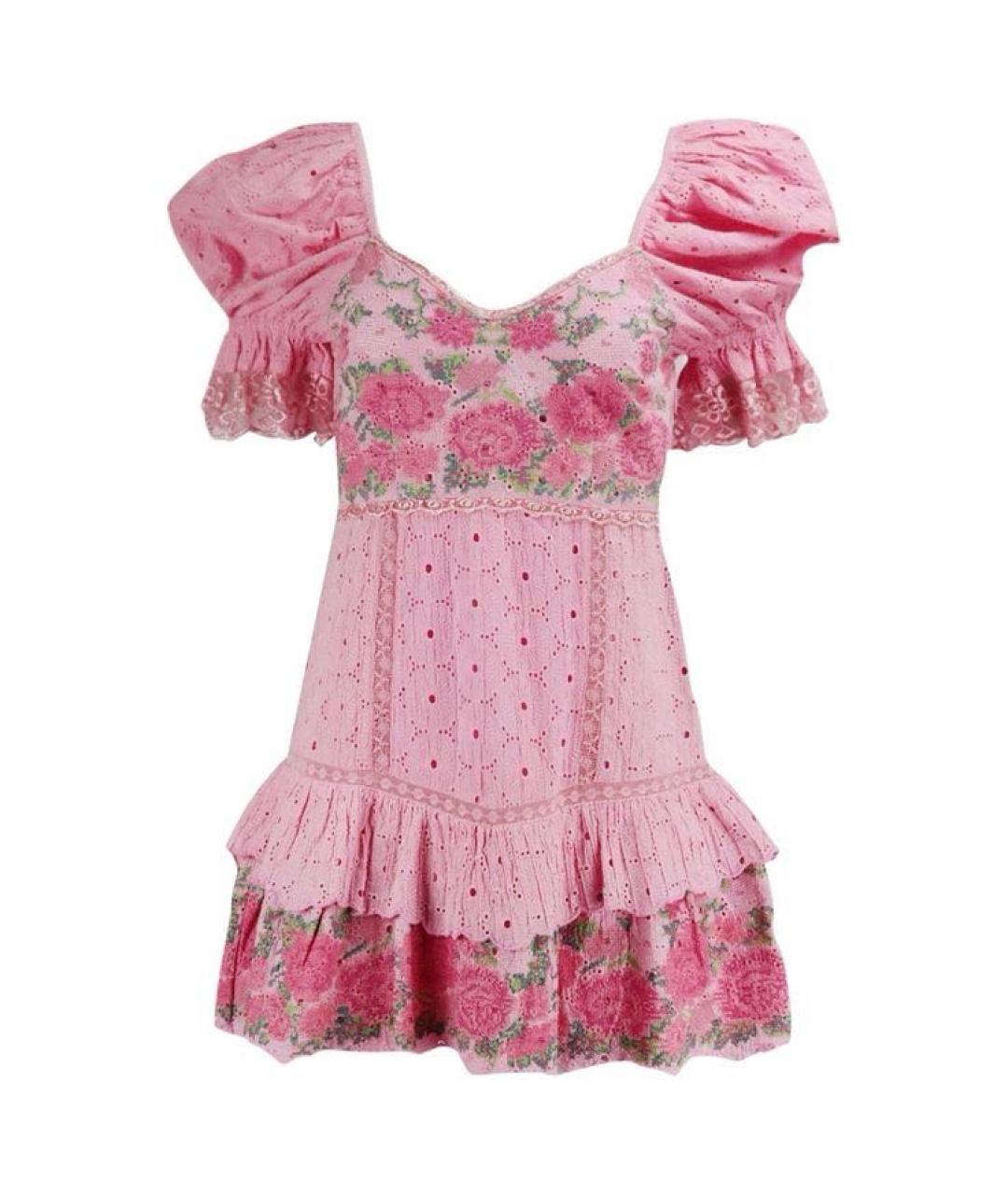 FOR LOVE AND LEMONS Розовое хлопковое коктейльное платье, фото 1