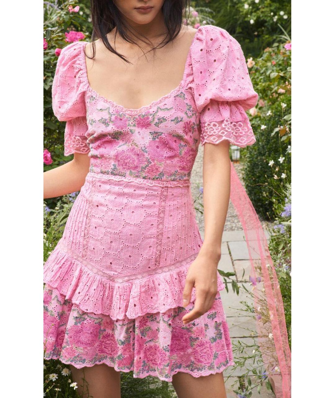 FOR LOVE AND LEMONS Розовое хлопковое коктейльное платье, фото 2
