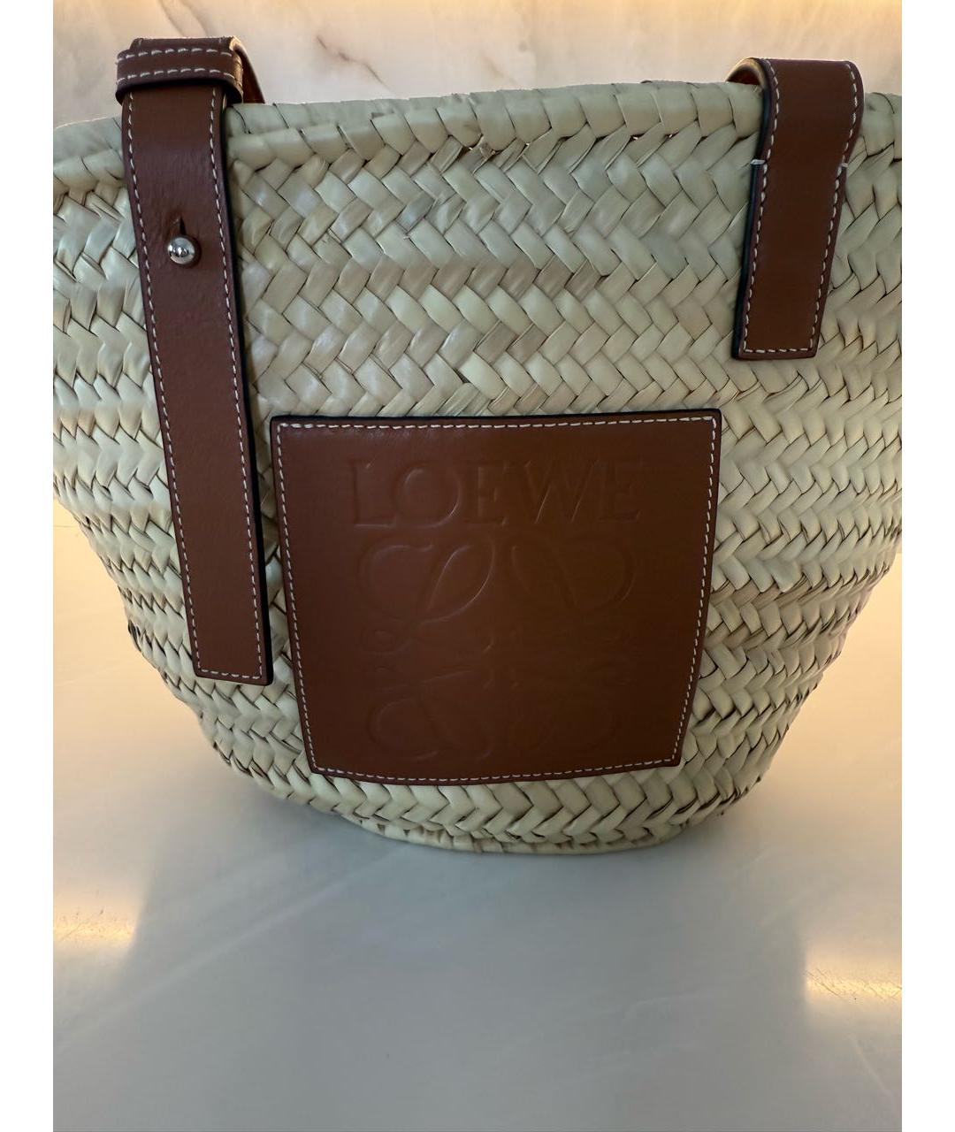 LOEWE Бежевая пелетеная пляжная сумка, фото 5