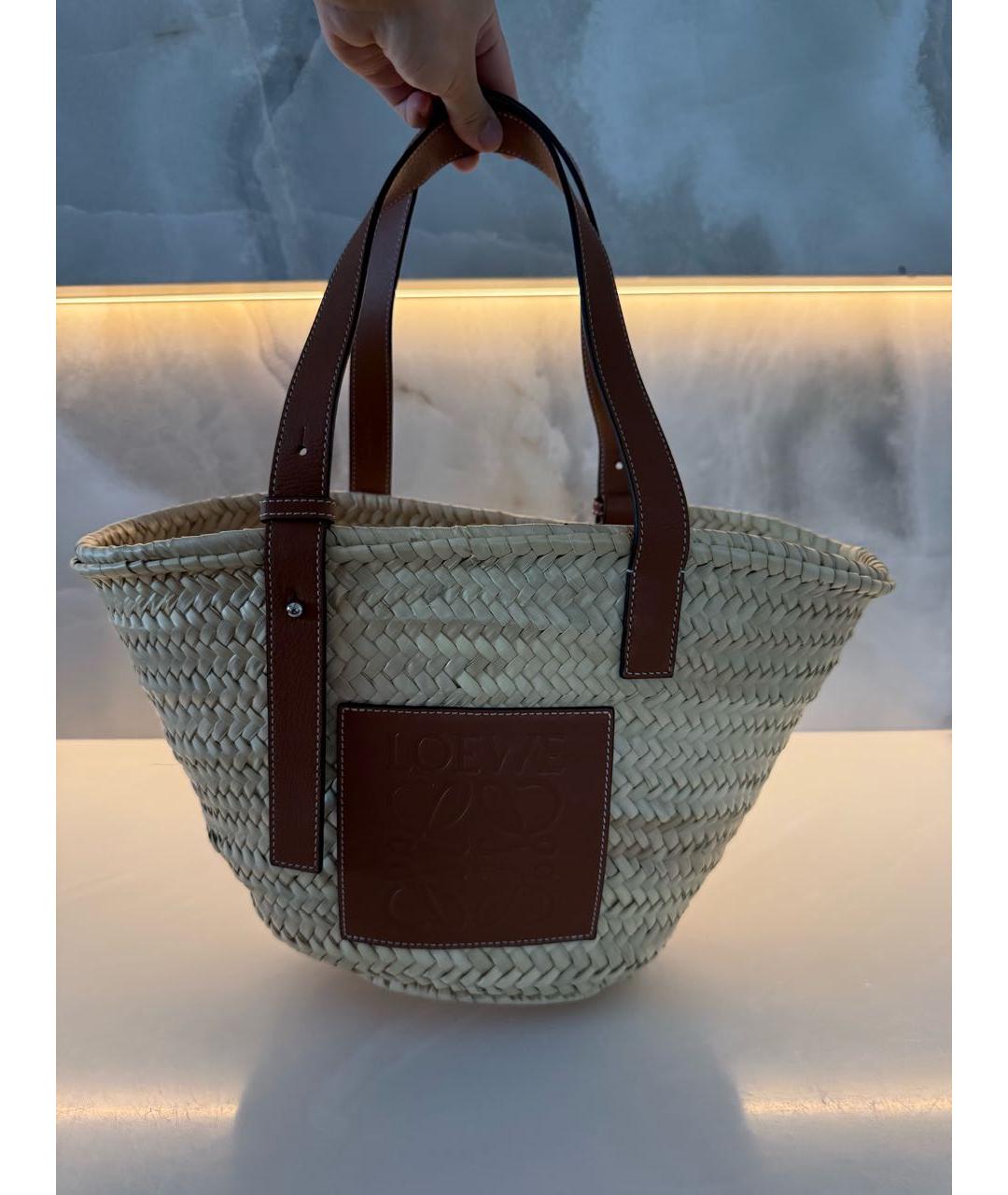 LOEWE Бежевая пелетеная пляжная сумка, фото 3