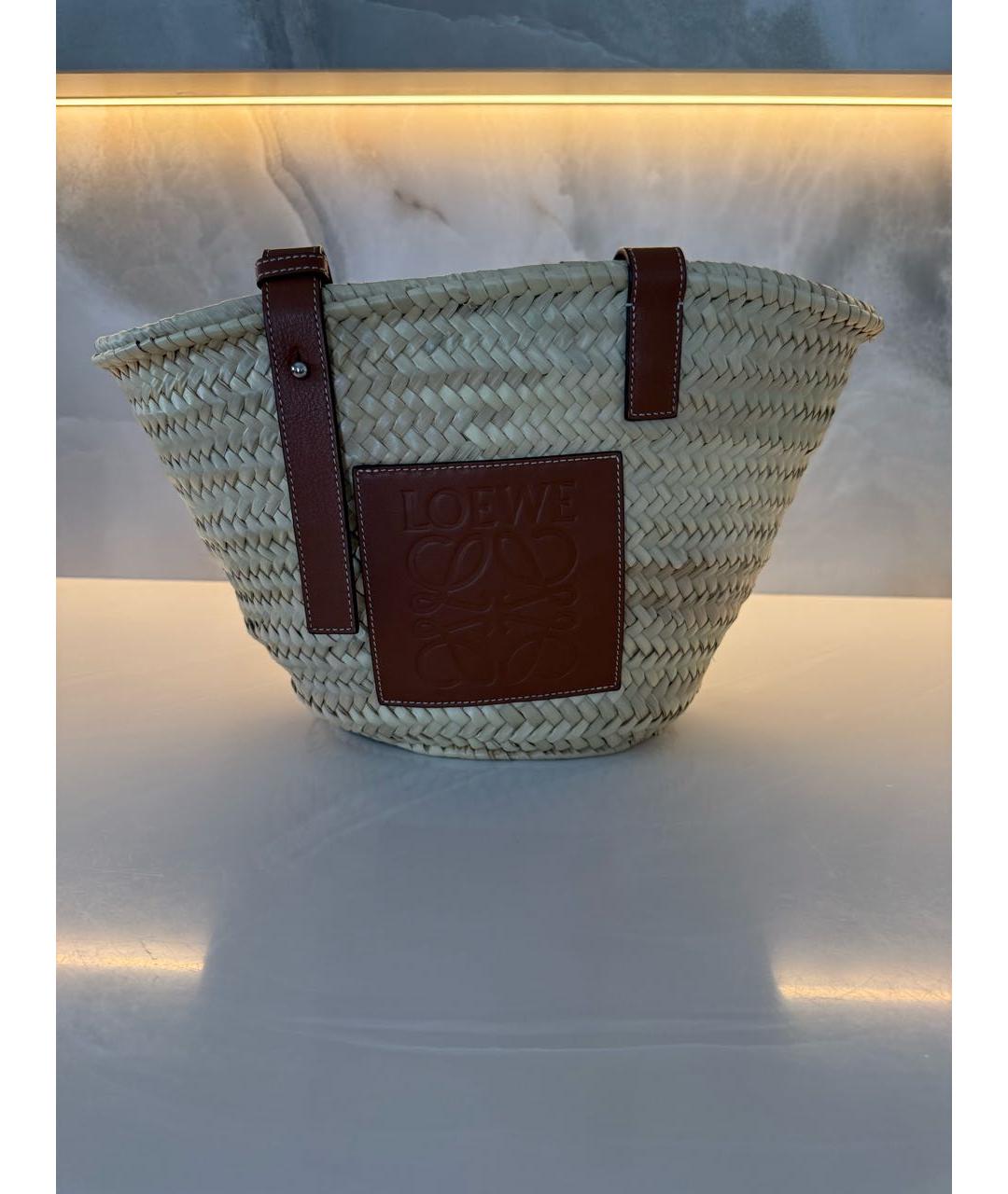 LOEWE Бежевая пелетеная пляжная сумка, фото 8