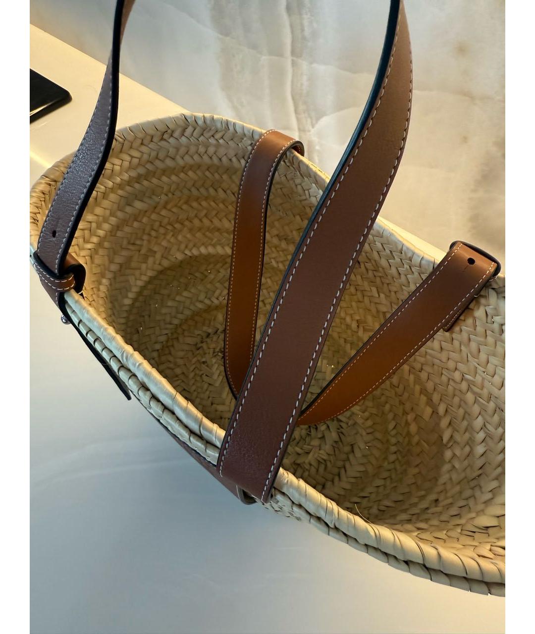 LOEWE Бежевая пелетеная пляжная сумка, фото 6