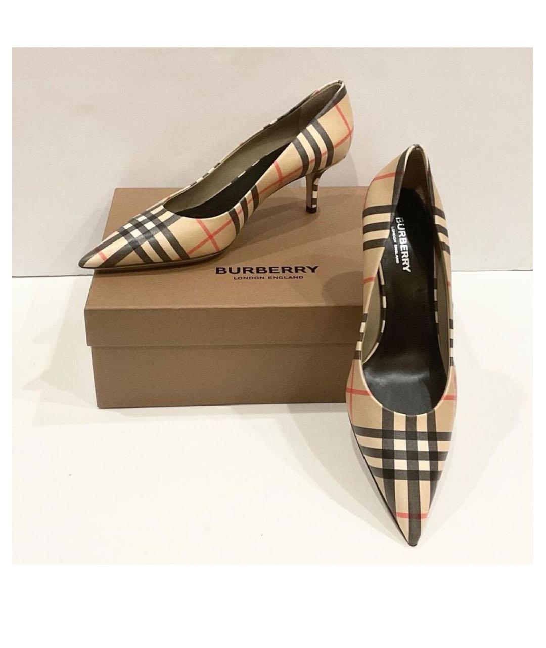 BURBERRY Бежевые лодочки на низком каблуке, фото 3