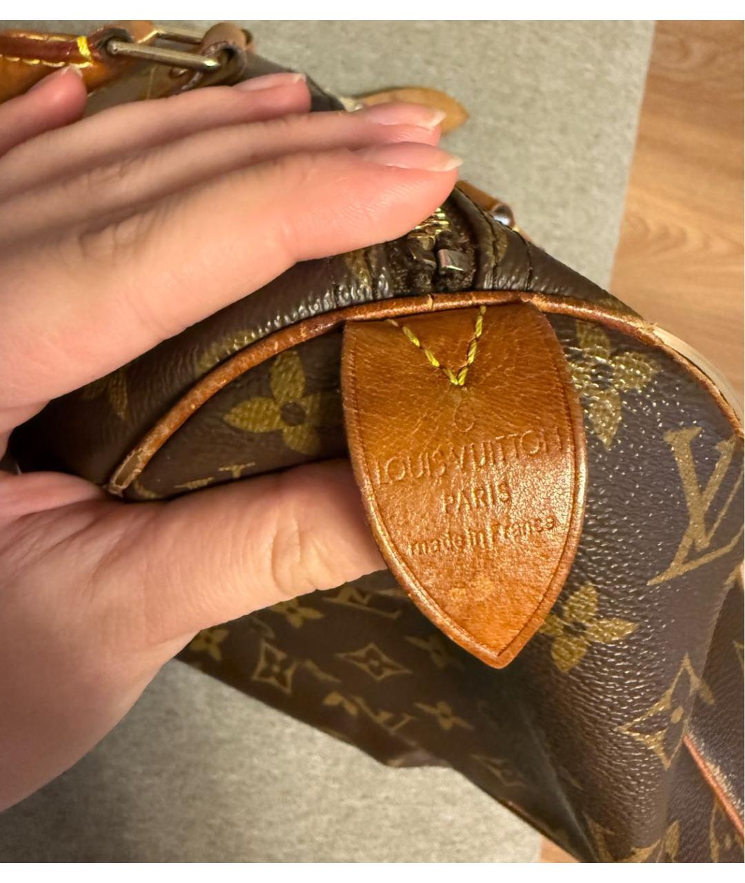 LOUIS VUITTON Коричневая кожаная сумка с короткими ручками, фото 4