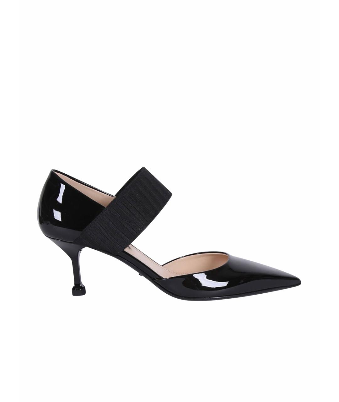 PRADA Черные лодочки на низком каблуке из лакированной кожи, фото 1