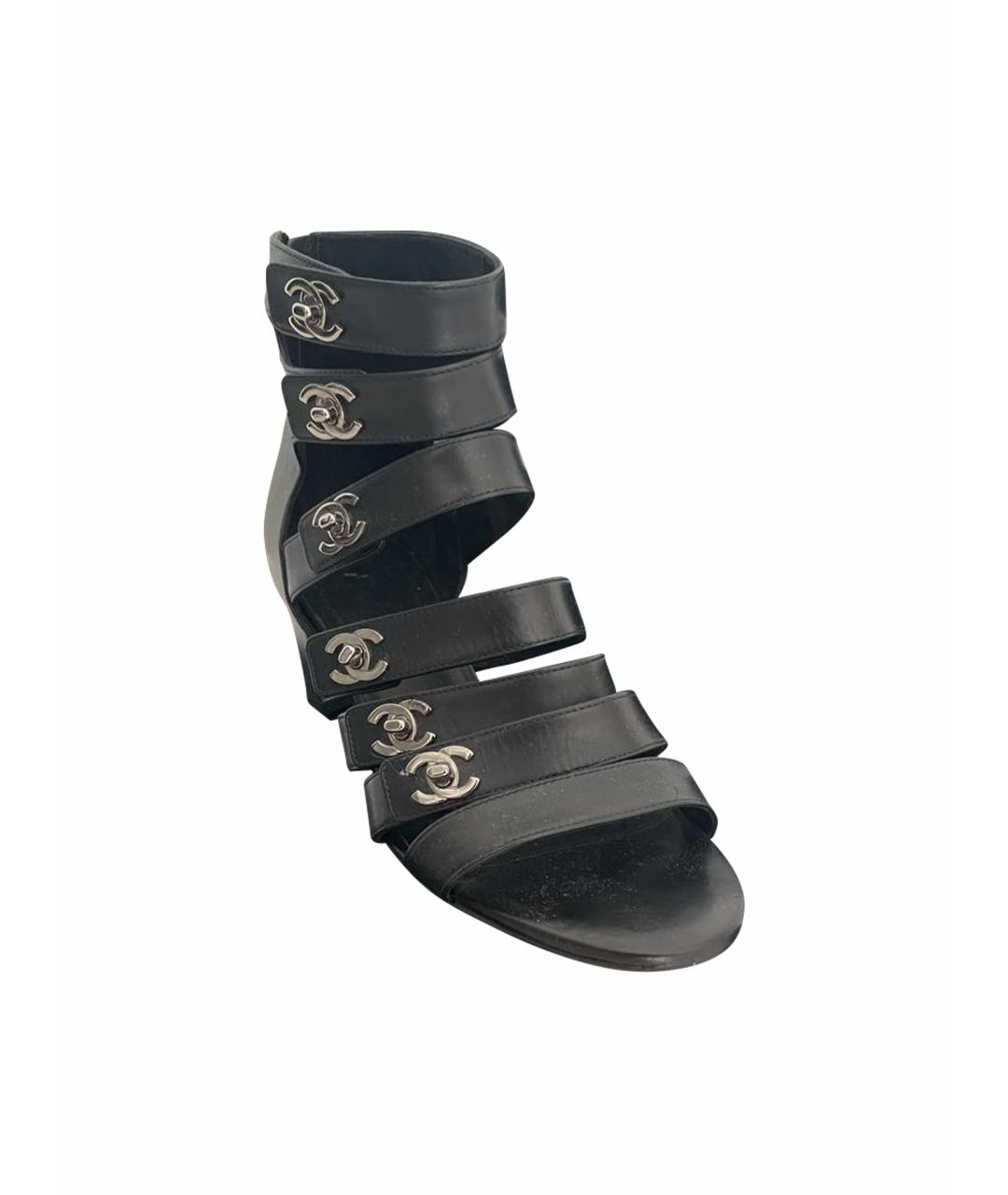 CHANEL Черные кожаные босоножки, фото 1