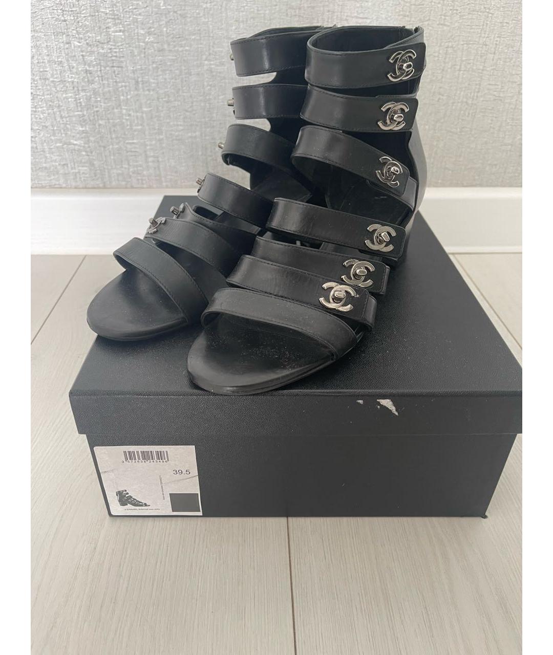 CHANEL Черные кожаные босоножки, фото 6