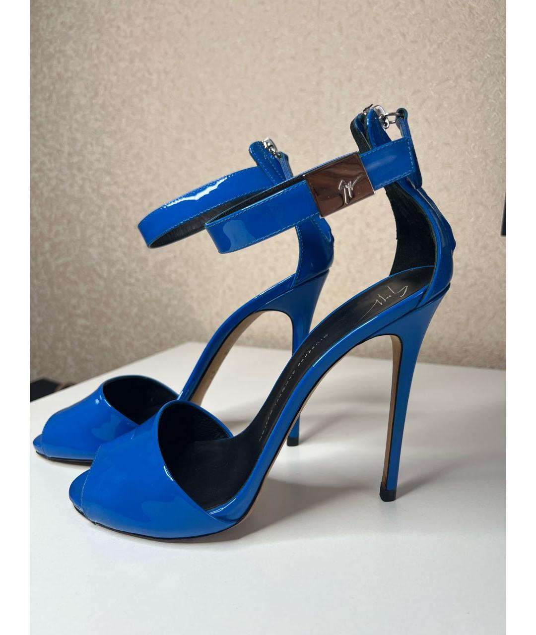 GIUSEPPE ZANOTTI DESIGN Синие босоножки из лакированной кожи, фото 7