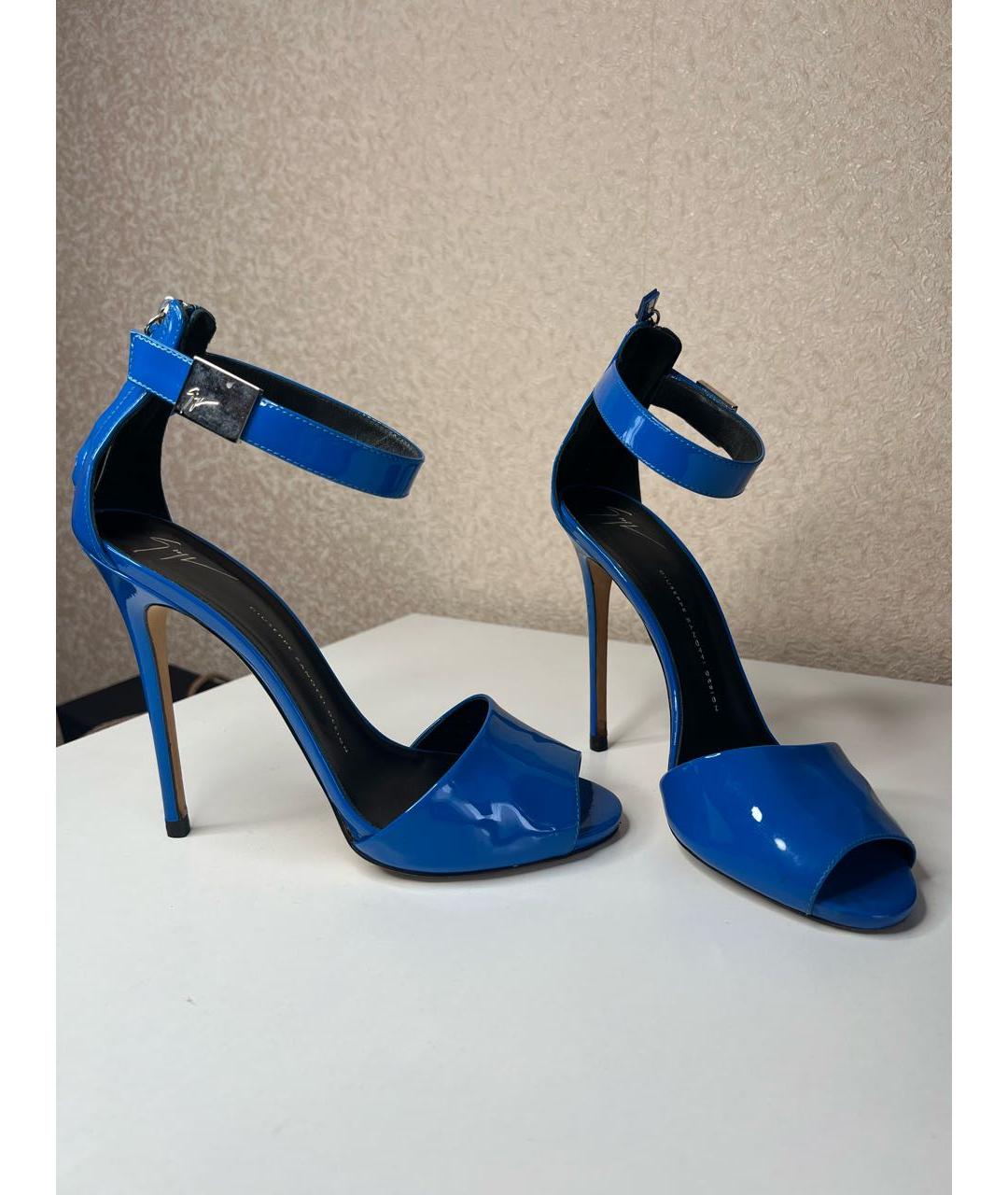 GIUSEPPE ZANOTTI DESIGN Синие босоножки из лакированной кожи, фото 8