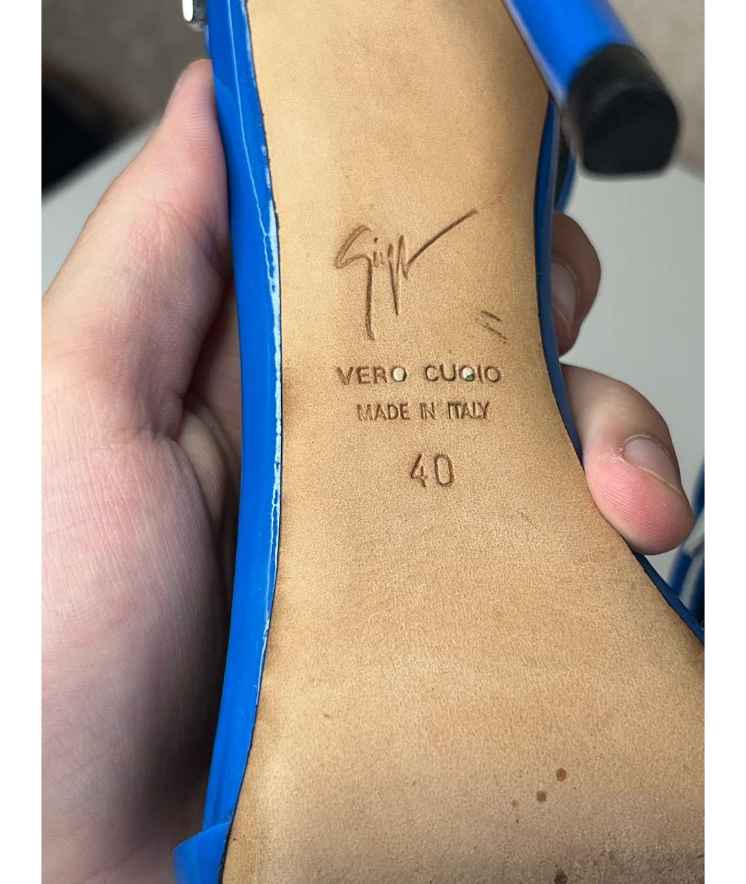 GIUSEPPE ZANOTTI DESIGN Синие босоножки из лакированной кожи, фото 6