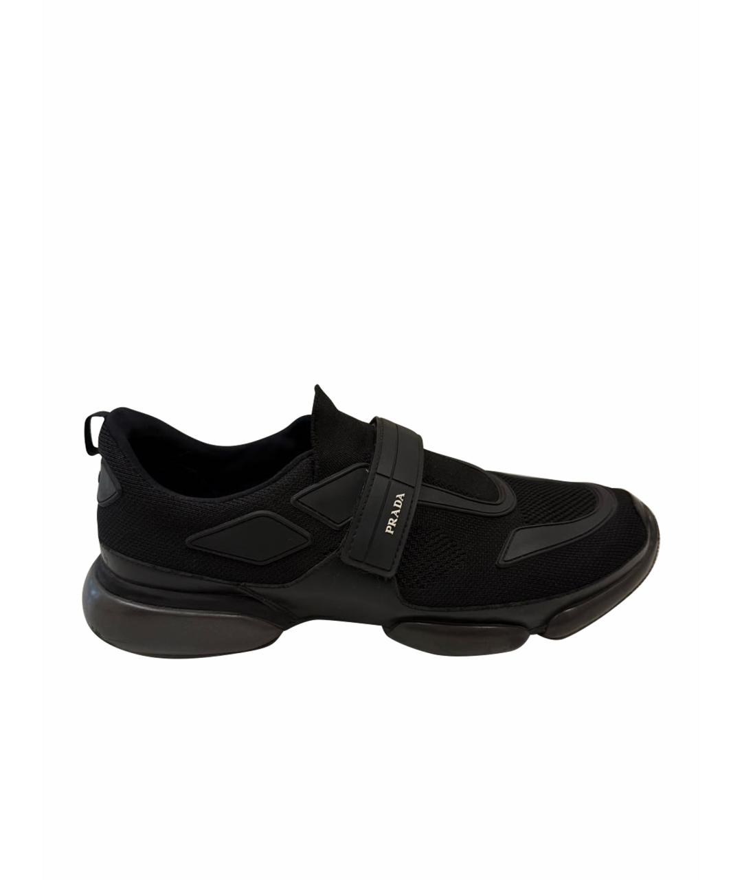 PRADA Черные текстильные низкие кроссовки / кеды, фото 1