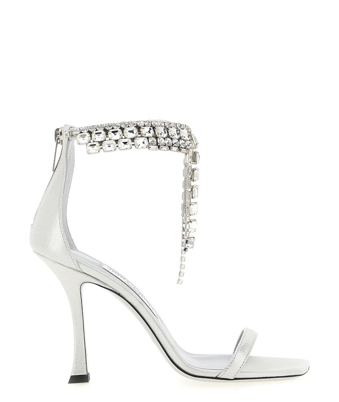 JIMMY CHOO Серебряные кожаные босоножки, фото 1