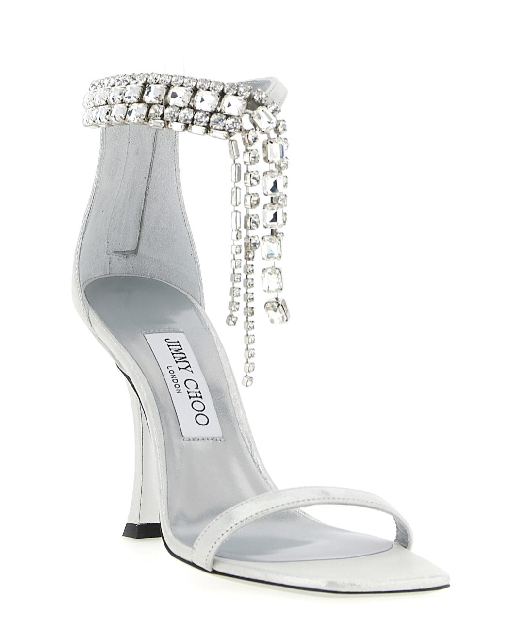 JIMMY CHOO Серебряные кожаные босоножки, фото 2